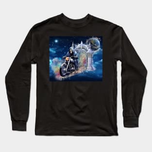 Hell to Heaven Skeleton Motorcycle Rider Long Sleeve T-Shirt